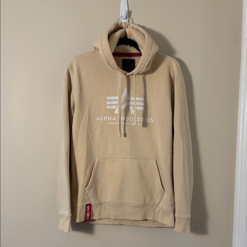 Alpha Industries Beige Hoodie Pullover Sweatshirt Size S